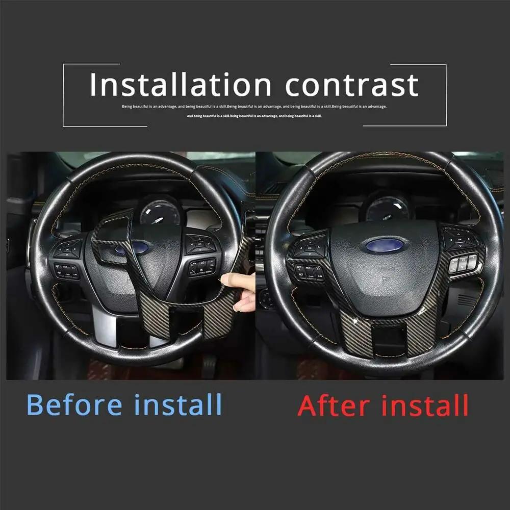 For Ford Everest Ranger 2015-2025 ABS Carbon Fiber Style Inner Car Steering Wheel Cover Trim Button Panel Frame Sticker Decor