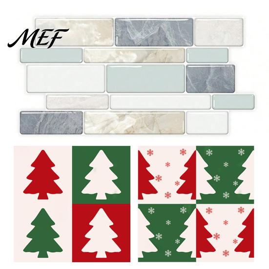 Schäl-und-Kleb-Bodenfliesen 12 Stück Selbst?Klebende Fliesenaufkleber, 2D Wasserdicht Öl?Beweis Wandtattoos mit verschleißfesten Dekorfolien Weihnachtsbaum Faux