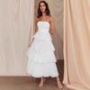 Women's Strapless Sleeveless A-Line Midi Dress Backless Summer Casual Tiered