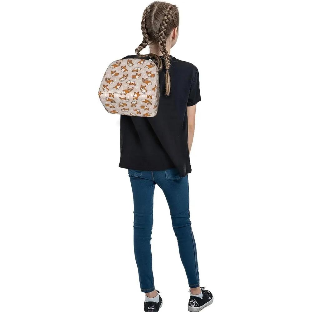 Corgi Isolierte Lunchtaschen mit Tasche für Jungen Mädchen Wiederverwendbare Kühltasche Hund Thermische Lunchbox für Schule Reise Picknick Strand