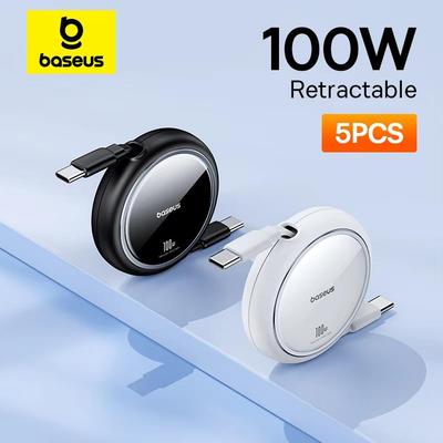 Baseus כבל נתונים Type-C כפול ראש PD100W כבל טעינה טלסקופי CTOC טעינה מהירה לרכב