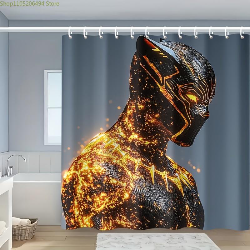 

1pc Black Panther Shower Curtain - Polyester, Vibrant Golden & Black Design with Intricate Patterns, Includes Hooks for Easy I 90x180cm