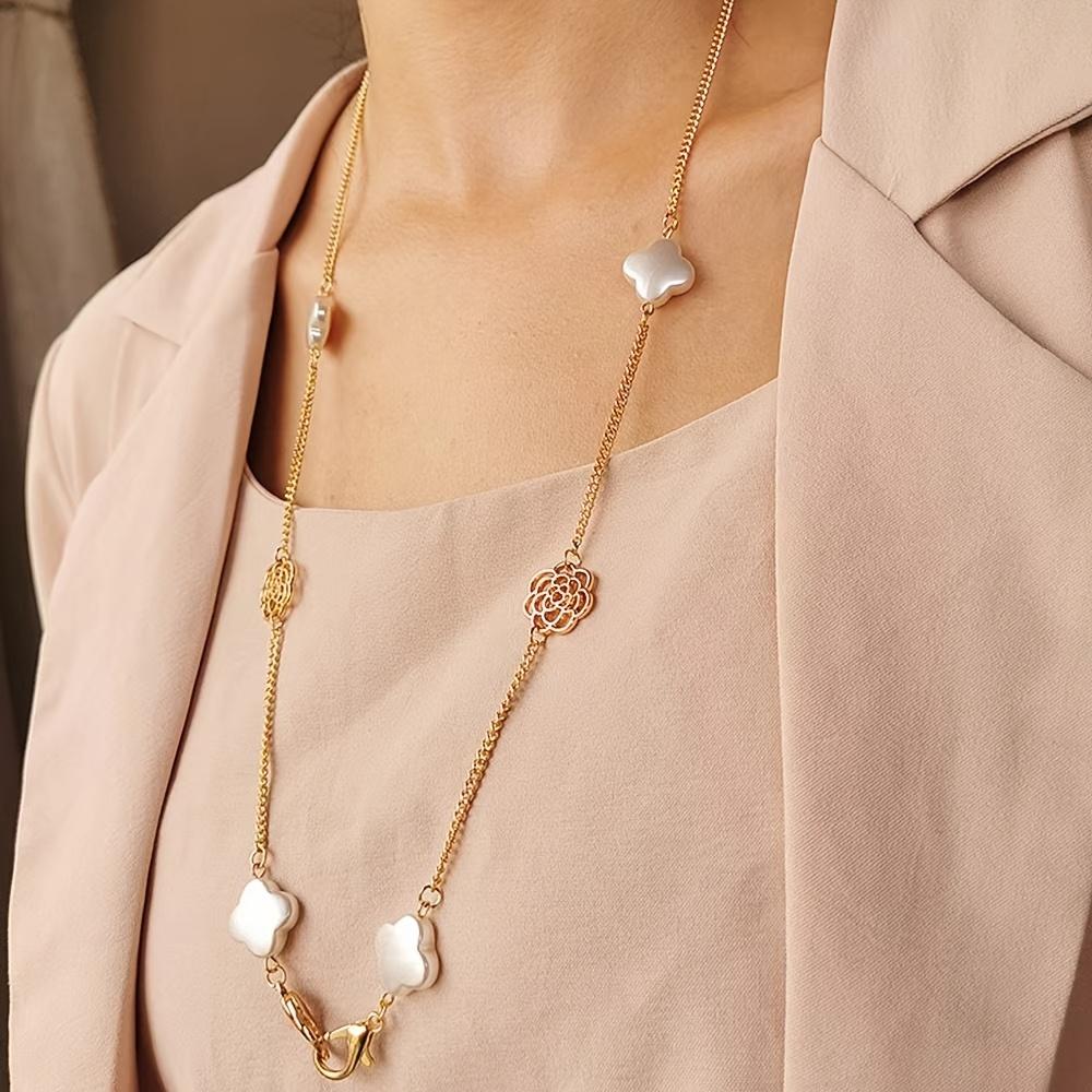 Elegant Camellia Glasses Chain for Women Zinc Alloy Anti-Slip Fashion Eyewear Holder, Professional Theme for Reading Glasses