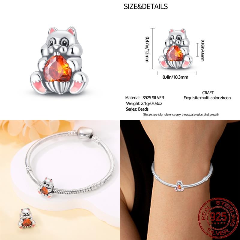 100% Real Copper Autumn Maple Squirrel Charms Fit Original Pan Bracelet For Women Birthday Fine Jewelry Gift