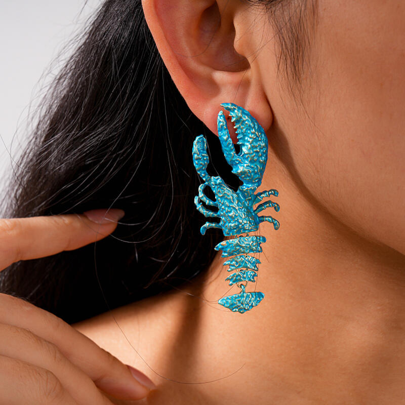 Exaggerated Multi-Color Baked Paint Crayfish Earrings for Women Ladies New Beach Vacation Pendant Earrings Jewelry Accessories