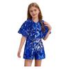 Girls Sparkling Sequins Jumpsuit V Neck Cap Sleeve Bodysuit Birthday Party Stage Performance Costume