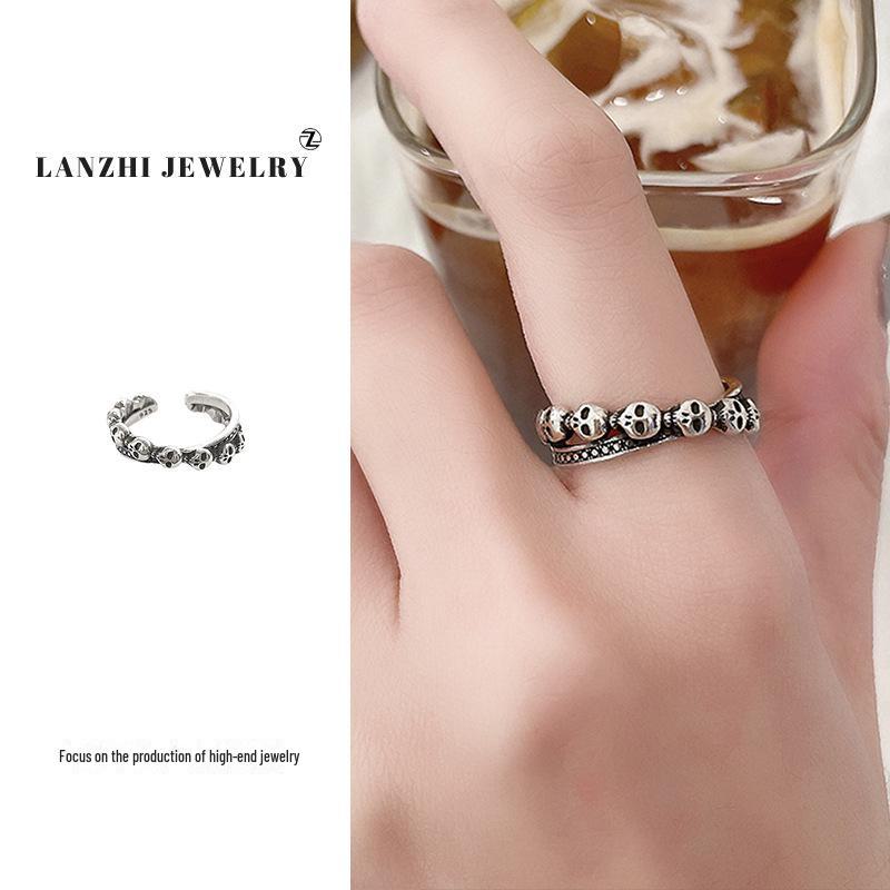 

Серебряное женское кольцо с черепом: Прочный, стильный, уникальный дизайн с пересечением границ, регулируемая открытая конструкция Adjustable Open