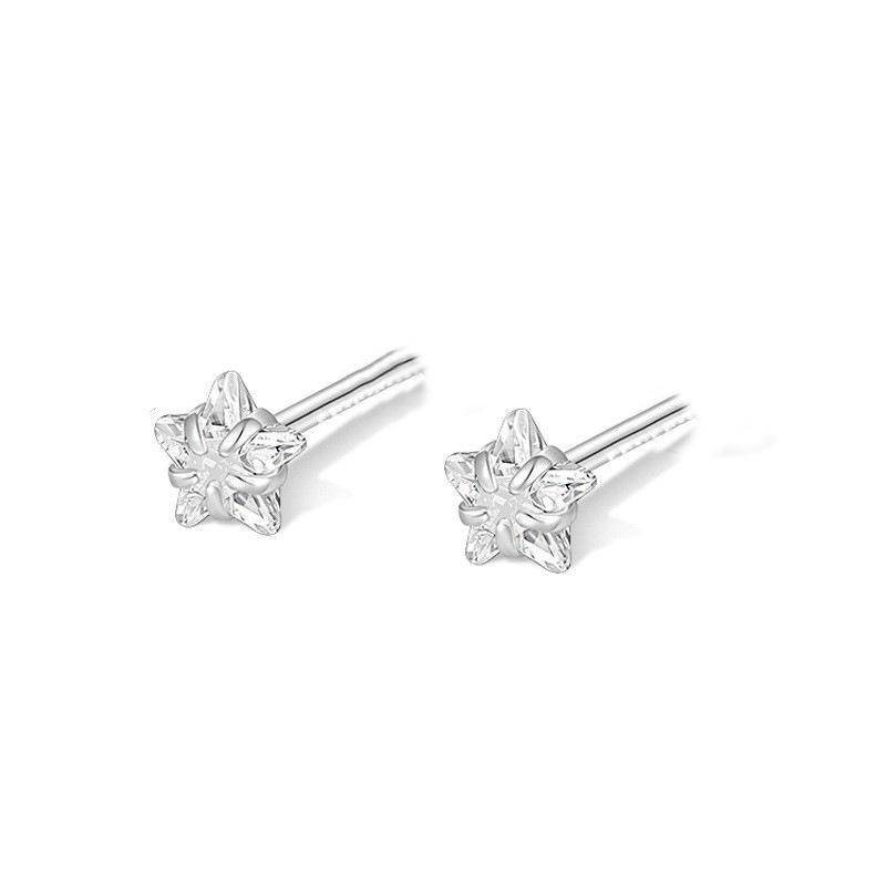 S925 Silver plated earrings MINI piercing Cochlear stud Sweet cool flash star Stud earrings Compact stacked five-pointed star zircon stud earrings