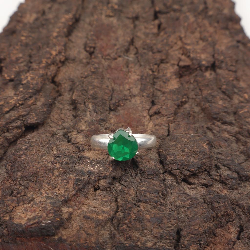 Heart Natural Green Onyx Unique Full Eternity Sisters Gift Ring Sterling Silver RR-43-6