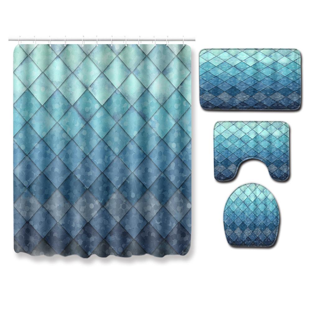 Abstract Art Bathroom Non-Slip And Anti-Mildew Floor Mat Shower Curtain Combination Carpet Couple Human Body
