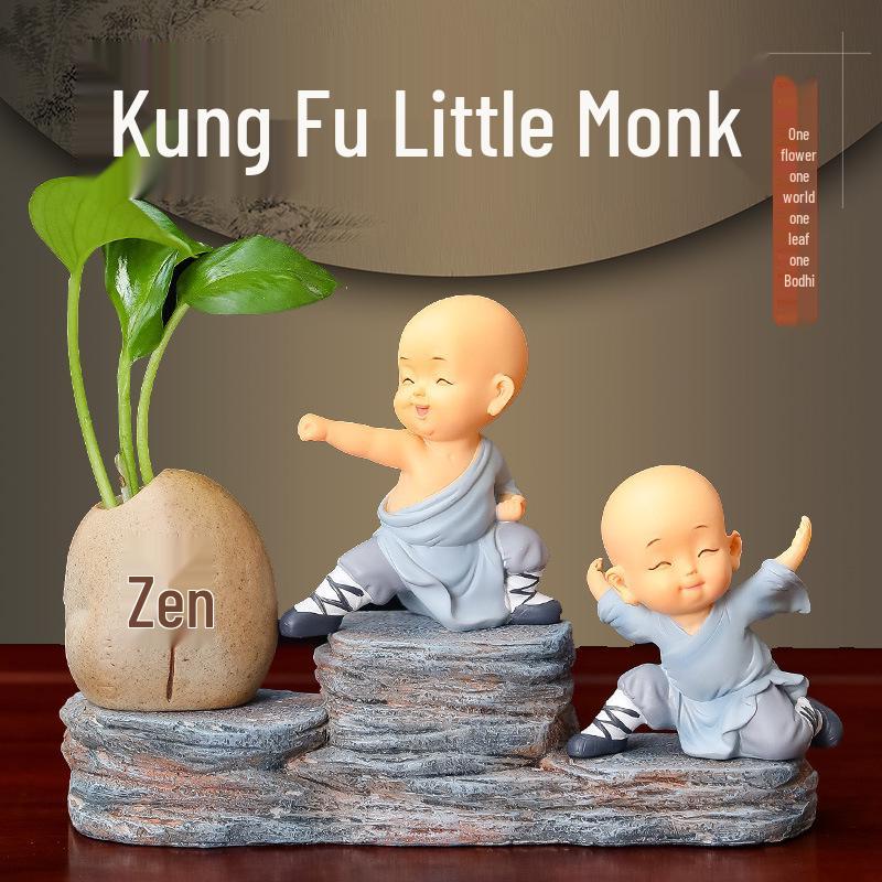 Zen Little Monk Resin Figurine: Creative Chinese Decor for Home or Entrance Table