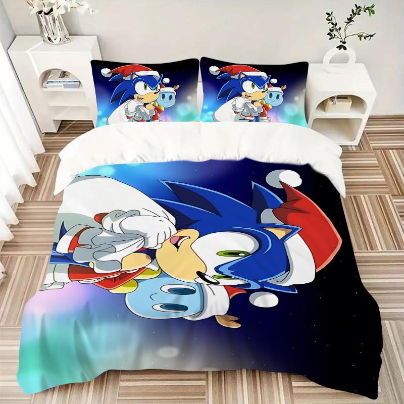 Sonic Christmas Adventure Printed 3pcs Bedding Set Soft Microfiber 1 Duvet Cover And 2 Pillowcases Home Bedroom Decor Xmas Gift K1422