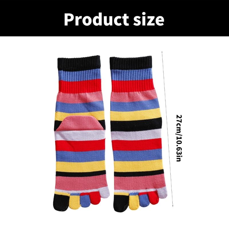 Calzini a strisce arcobaleno a tubo medio per donne e ragazze, casual, traspiranti, a cinque dita separate, per corsa e sport