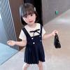 Girls Summer Lightweight Cotton Pleated Two-Piece Dress Princess Cut