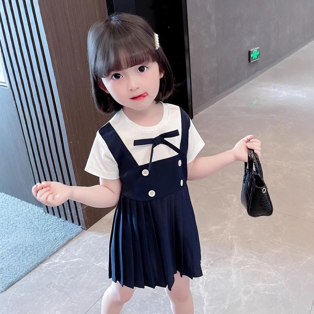 Girls Summer Lightweight Cotton Pleated Two-Piece Dress Princess Cut