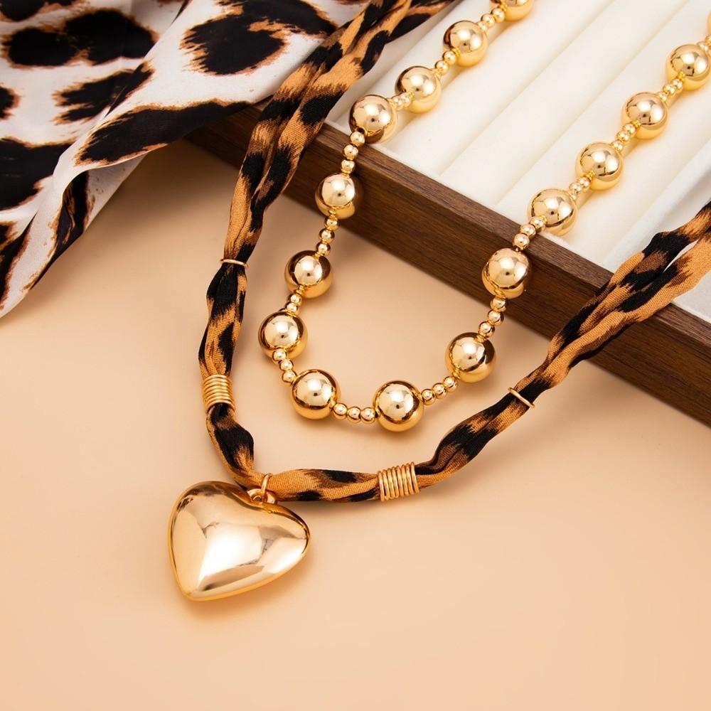 Brown Heart Pendant Choker Vintage Statement Jewelry Sweet Leopard Print Layered Necklaces  Date