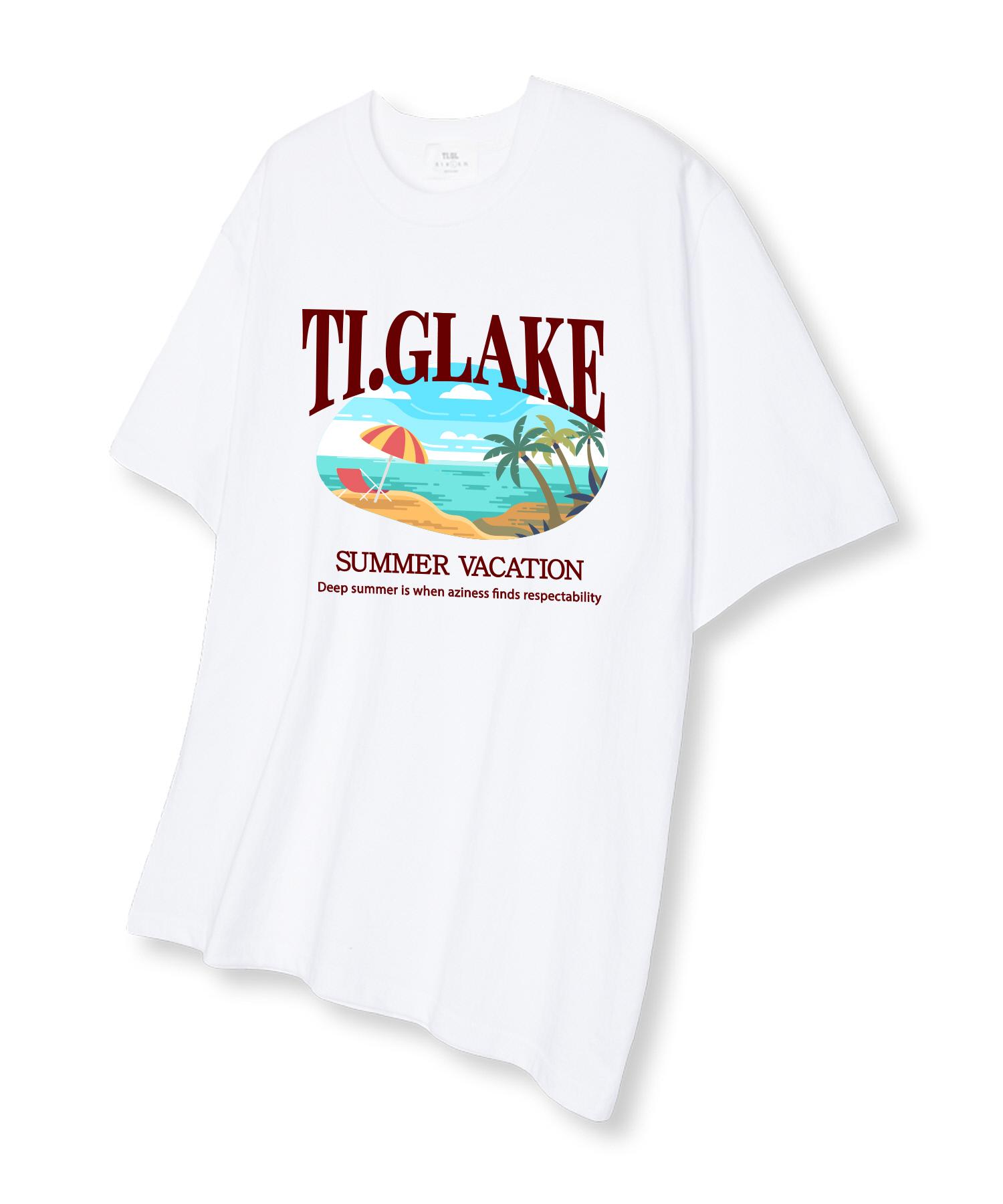 Tee Glake Parasol Beach Oversized Short Sleeve T-Shirt White L