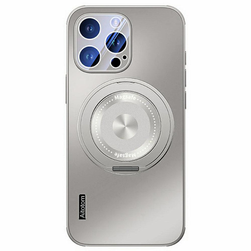 

For iPhone 15 Pro Max Case Compatible with MagSafe Kickstand TPU+PC Heat Dissipation Phone Cover Grey