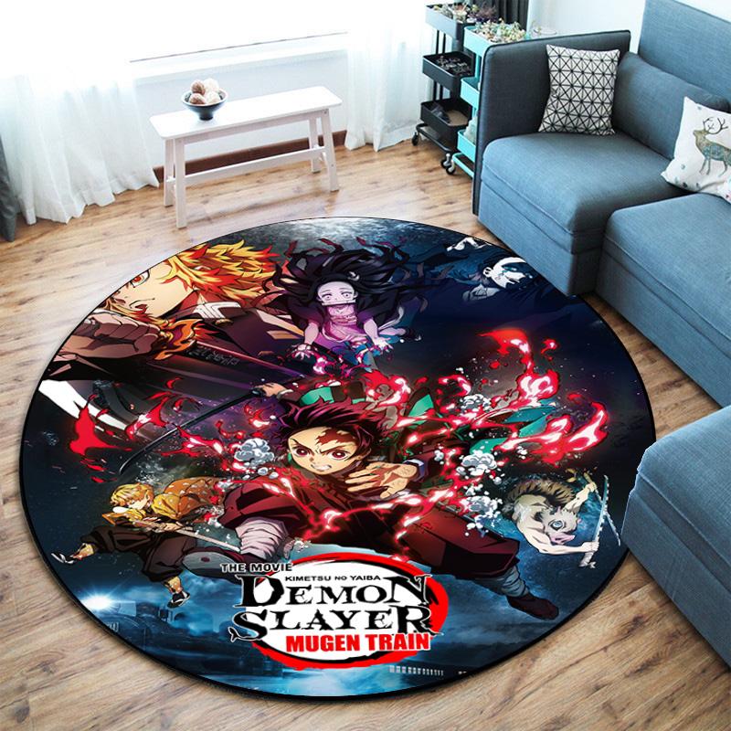 Classic Japanese-style Cartoon Demon Slayer Round Rug, Home Soft Decorative Anti-slip Yoga Mat and Chair Mat, Outdoor Floor Mat Carpet K33