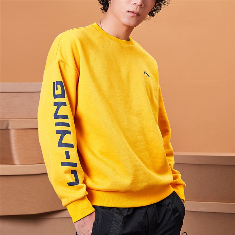 Li Ning Paris Fashion Week Color Block Logo Print Fleece Crewneck Sweatshirt Unisex Sweatshirt Oil-Yellow AWDR609-2