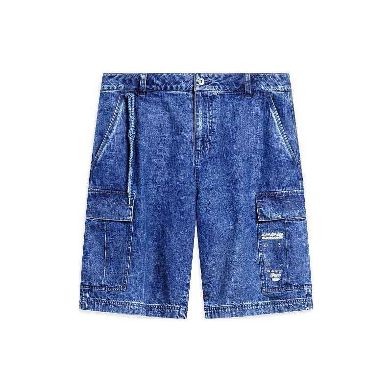 Li Ning Skateboard Casual Shorts Men's Light Blue Denim Moderate AKSS127-1
