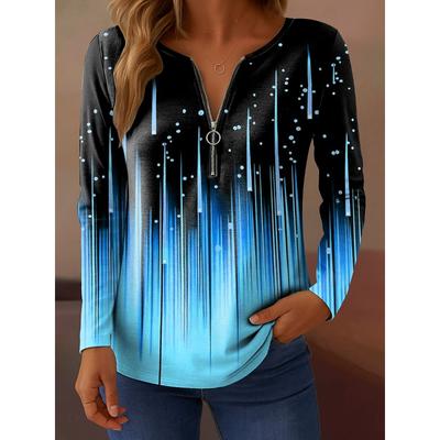 Dames T-shirt Ombre Grafisch Abstract Elegant Vintage Mode Lange Mouw V-hals Normale Tops