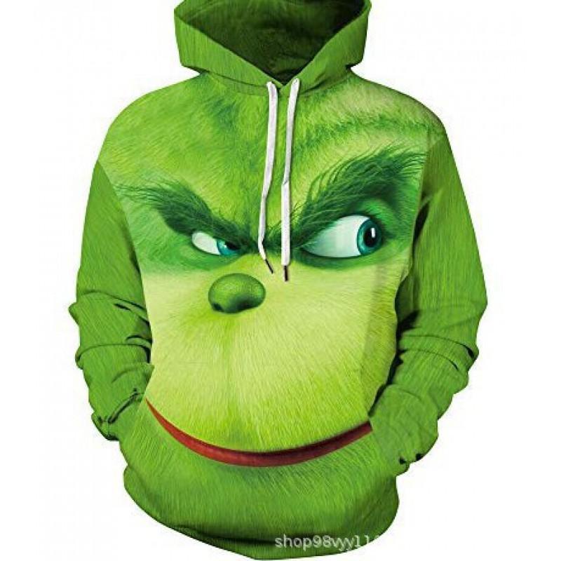 Grinch 3D Printed Hooded Sweatshirt Men Loose Fit Casual Zip-Up Pullover With Appliqu Pocket