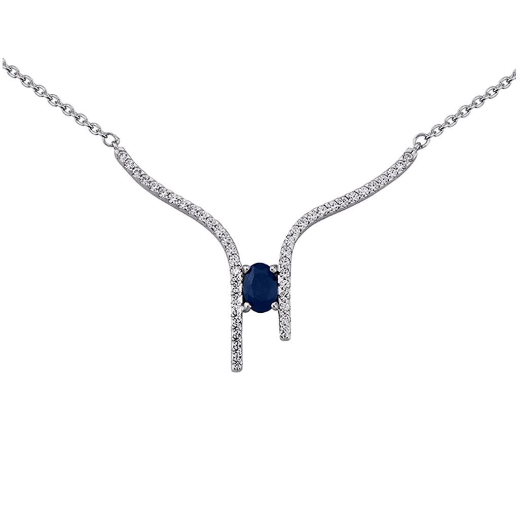 Altesse [Q4588] - Silver Necklace 'Scarlett' Blue Sapphire White Silver (rhodium Plated) - 35x30 Mm