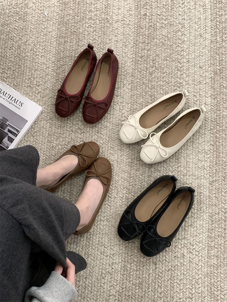 Fashion IPPEUM Mary Janes Shoes Round Toe Red Ballet Flats Black 2025 New Soft Women Leather Ballerina Shoes