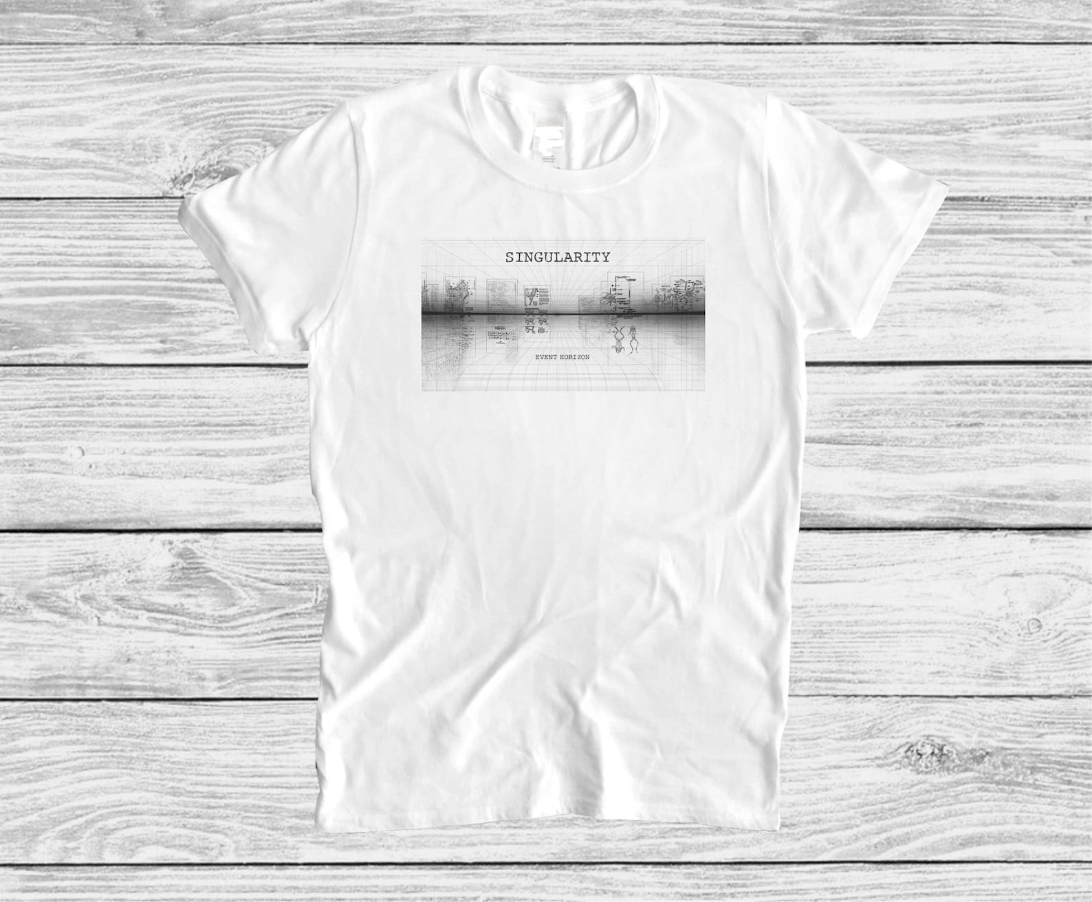 Cosmic Singularity Graphic T shirt, Smart Technology Futuristic Sci-Fi Black Hole Inspired Tee L