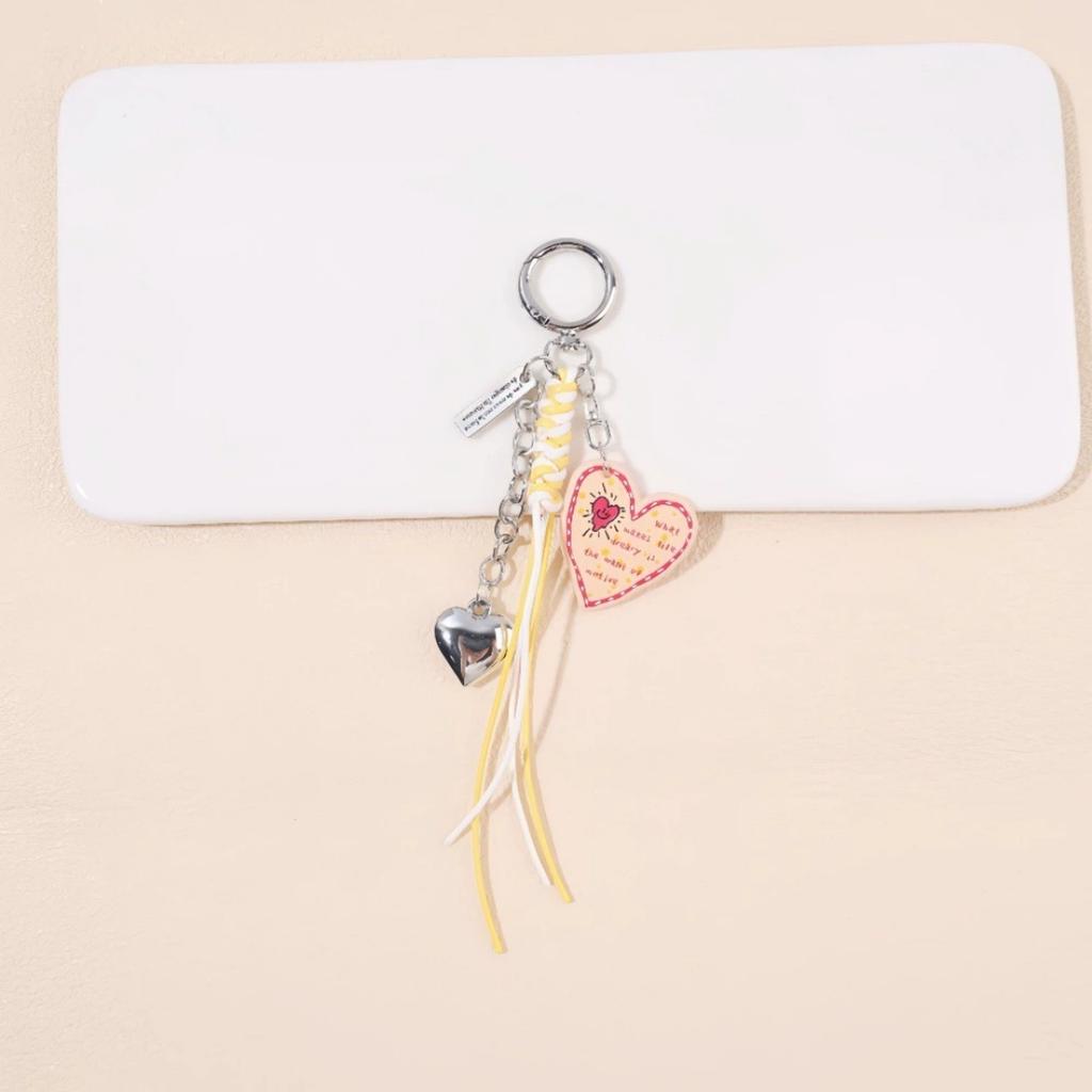 Colorful Heart Keychain Acrylic Tassel Bag Charm Sweet Letter Metal Pendant Women Girls Phone Strap Fashion Accessories