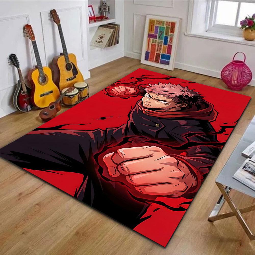 Anime Warrior On Fiery Red Background Patterned Carpet, Non Slip Mat Suitable for Living Room and Bedroom Sofas