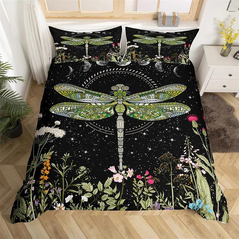 Comforter Dragonfly King Queen Size Chic Animal Comforter Microfiber Bohemia Mandala Bedding Set Flowers Bed