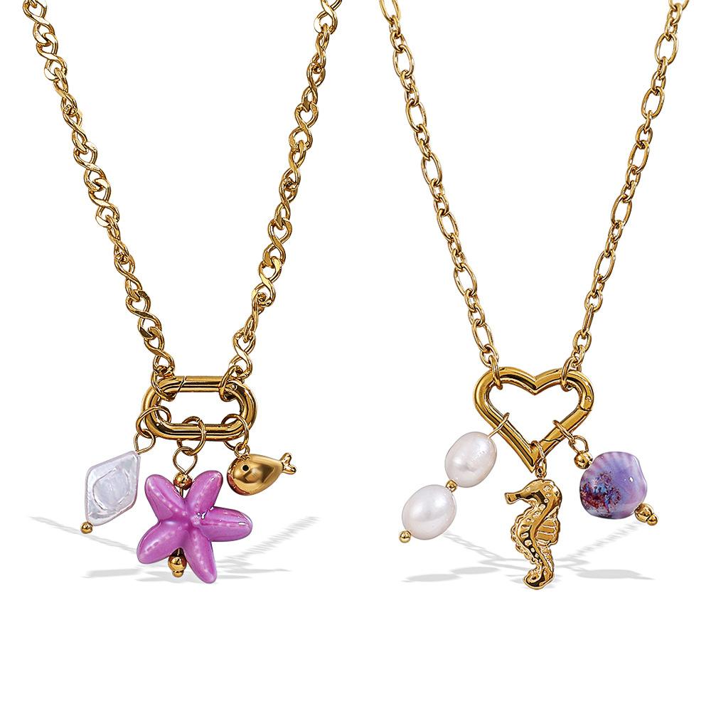 Vacation Wind Ocean Theme DIY Pendant Necklace Stainless Steel Gold Plated Fashion Versatile Jewelry Women