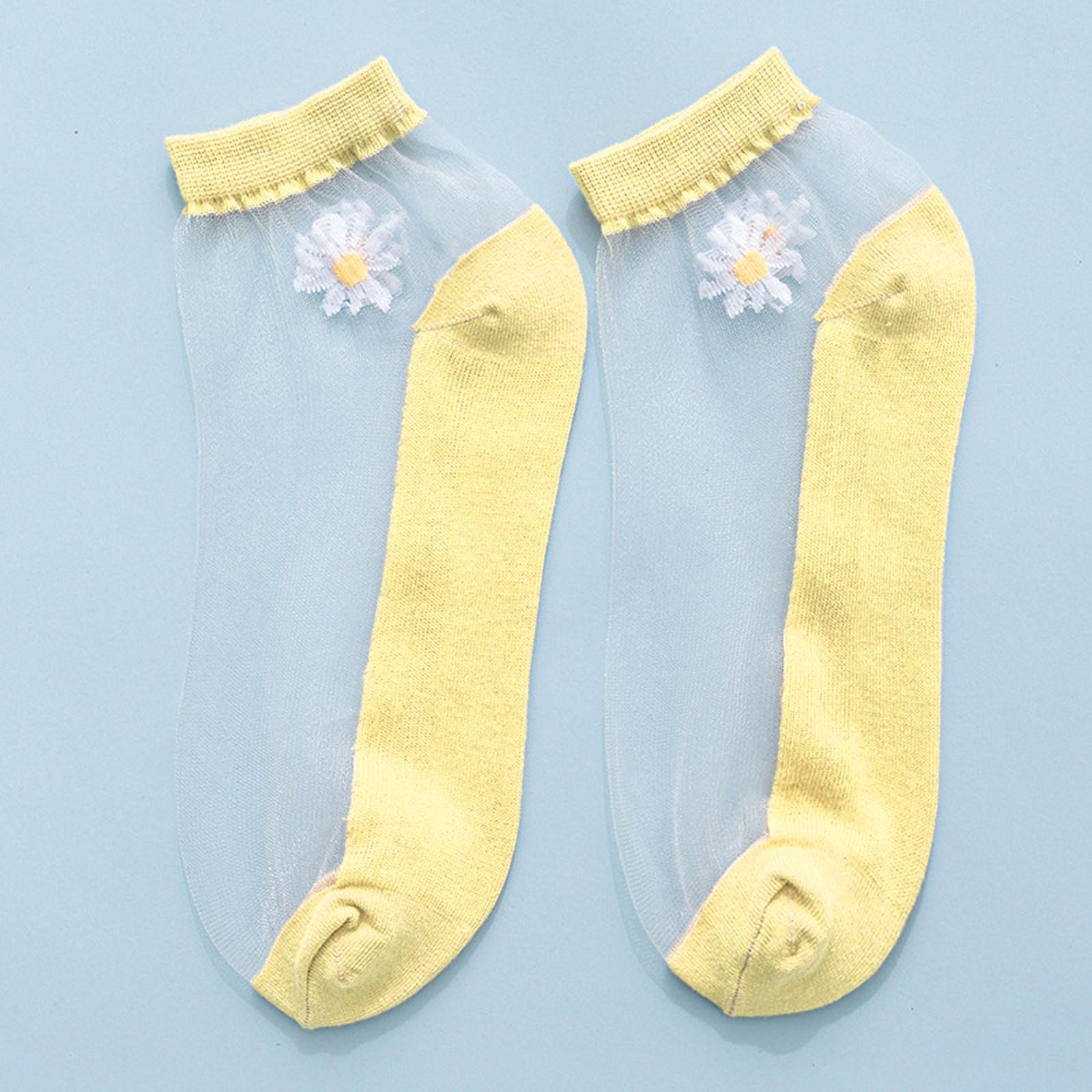 

(проектор)Женские дышащие чулки, модные летние тонкие носки с цветочной сеткой в ​​стиле пэчворк One size жёлтый