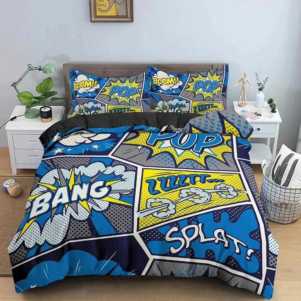 Color Comic Pattern Duvet Cover Queen King Cartoon Bedding Set For Kids Boys Girls Hippie Hip Hop Rock Style Comforter Cover