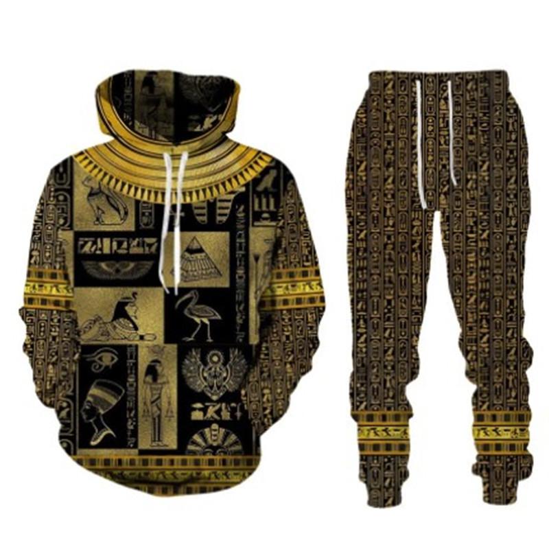 Ancient Egyptian Pharaoh 3D Print Hoodies Pants Sets Men's Sweatshirts Sweatpants Two Piece Suits Outdoor Tracksuit Man Clothing