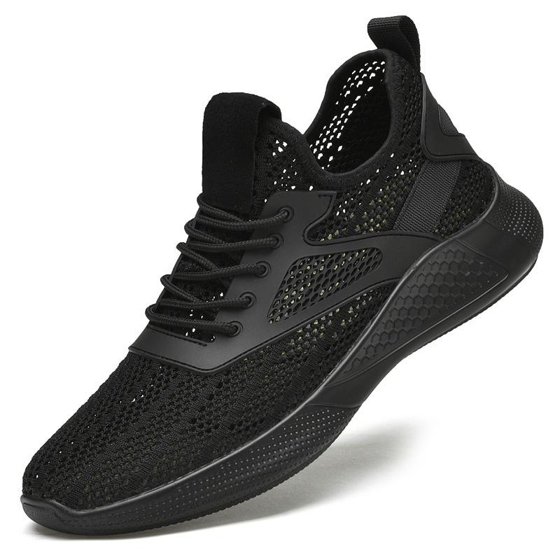 

Мужские модные повседневные туфли с круглым носком из сетчатой ткани на шнуровке спереди, дышащие, на плоской подошве, повседневные мужские туфли 38 чёрный