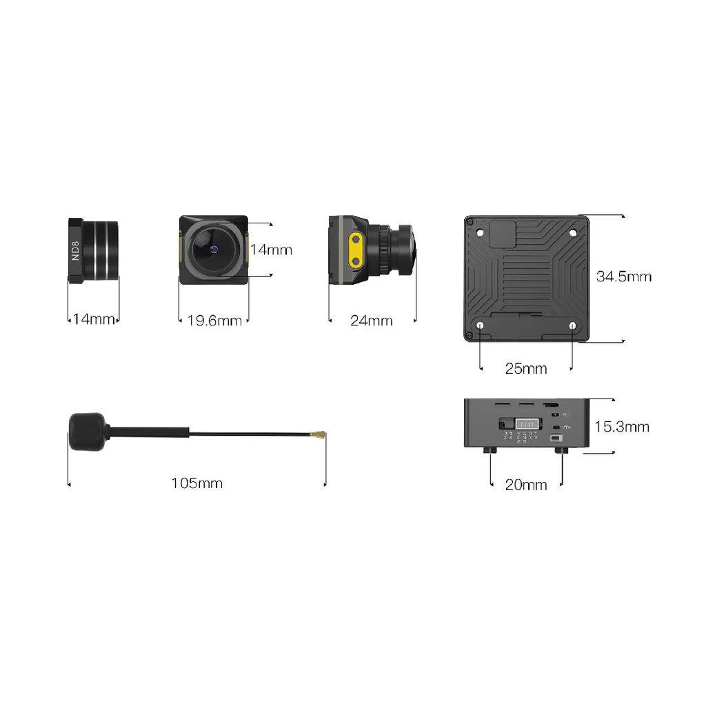 Kit Caddx Walksnail Avatar Moonlight Sensor Starlight Câmera FPV Filtros ND8 4k/60FPS Giroscópio Estabilizado EIS Integrado Campo de Visão 160° Para Drone