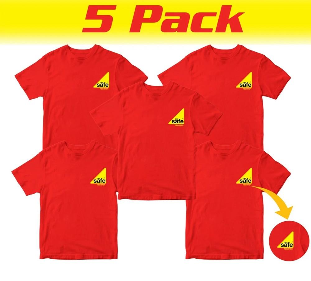 5 Pack Embroidered Gas Safe Register Tshirt Engineer Work Plumber Gas Fitter