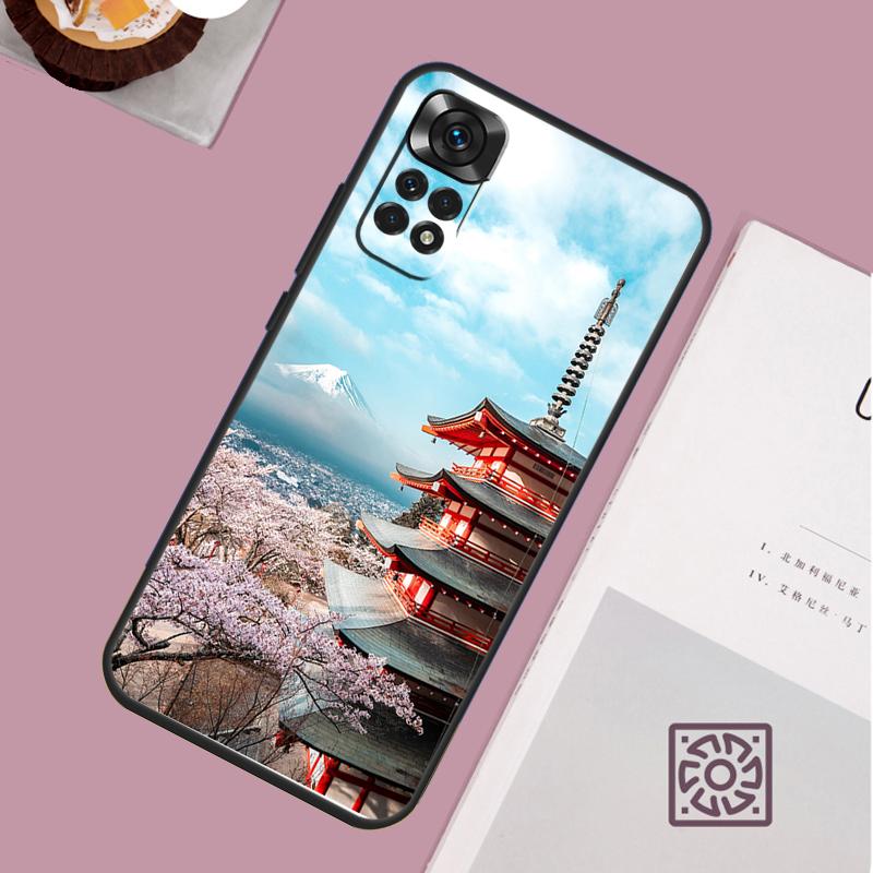 Japanese Art Temple Sakura Phone Case For Redmi Note 13 Pro 12 11 10 9 8 Pro 9S 10S 11S 12S 10A 9C 10C 12C 13C Cover