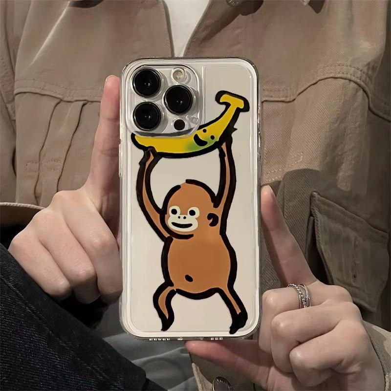 Luxury Funny Cartoon Monkey Pattern Phone Case For iPhone 17 Pro Max 16 15 Pro 14 13 Mini 12 11 17Air 16 Plus Clear Bumper Cover