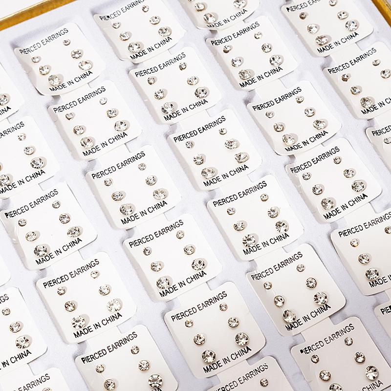 3-Piece Set Of Rhinestone Rubber Needle Earrings, Simple 108 Pairs Of Colored Diamond Plastic Needle Ear Hole Earrings