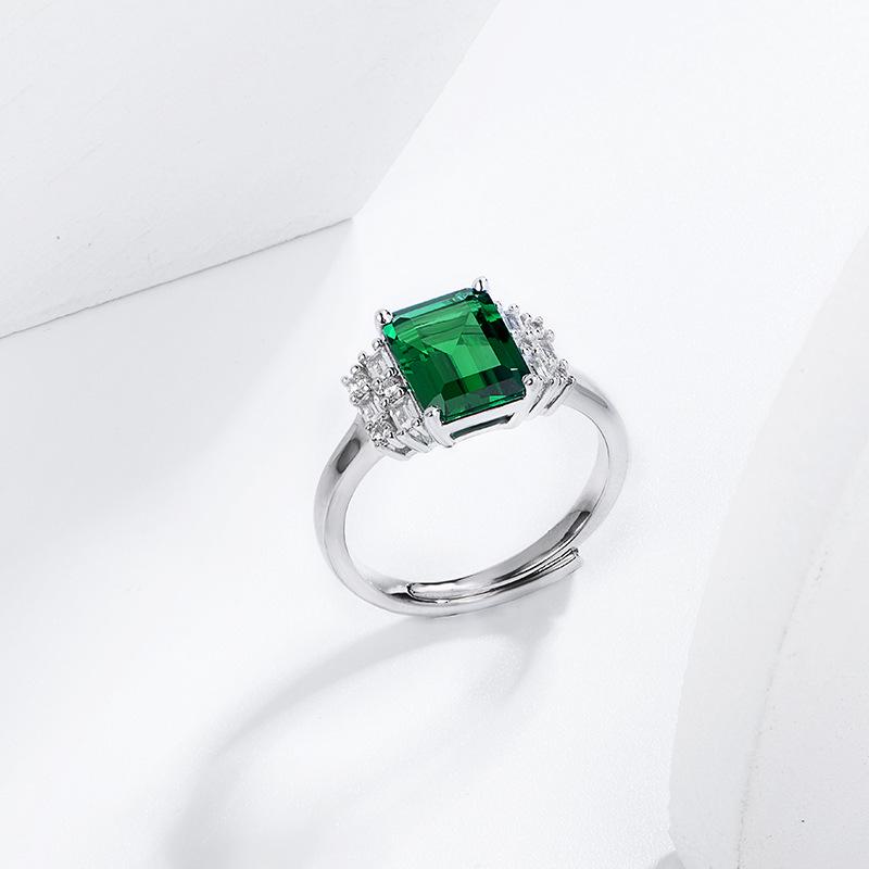 Emerald Square Sterling Silver Ring for Women – Fashionable & Elegant with Zircon Gemstone