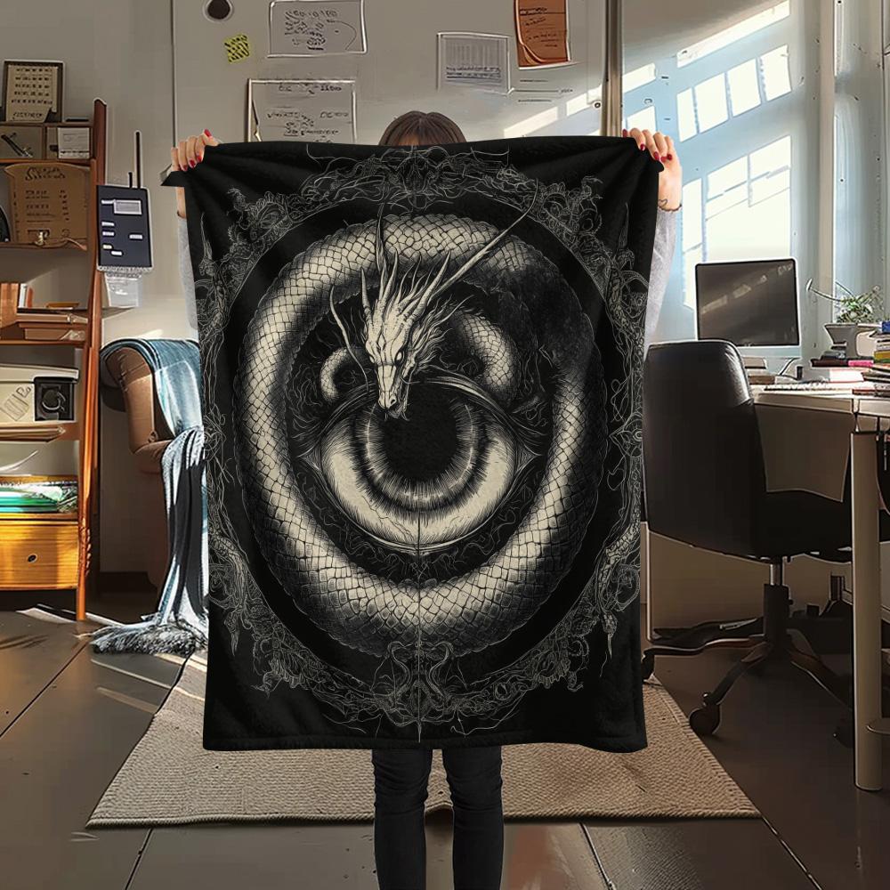 Dragon Symbols  Print Flannel Blanket, High quality Comfortable for All Seasons, Home Decor, Warmth and Comfort