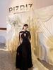 Elegant 2025 French Hepburn-Style Black Backless Ribbon Gown