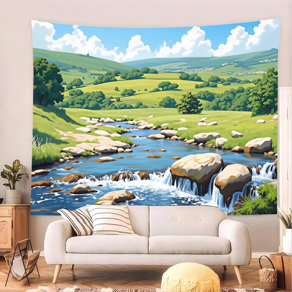 1Pc Grassland Landscape Printed Tapestry Living Room Background Wall Art Decoration Multi Size Space Pendant