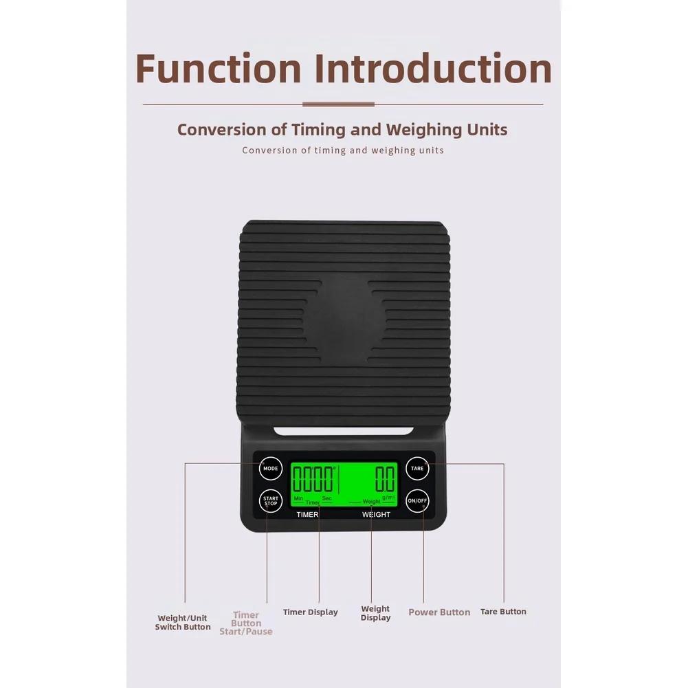 Brew Timer Digital Coffee Scale Pour Over Brewing 3kg Capacity 5kg Capacity Built-in Timer LCD Backlight Display