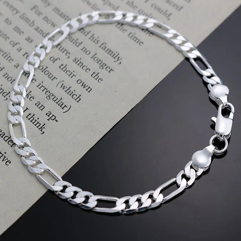 Charms Classic 4MM Sideways Chain 925 Silver Bracelet for Woman Boy Man Jewelry Wedding Party Christmas Gifts