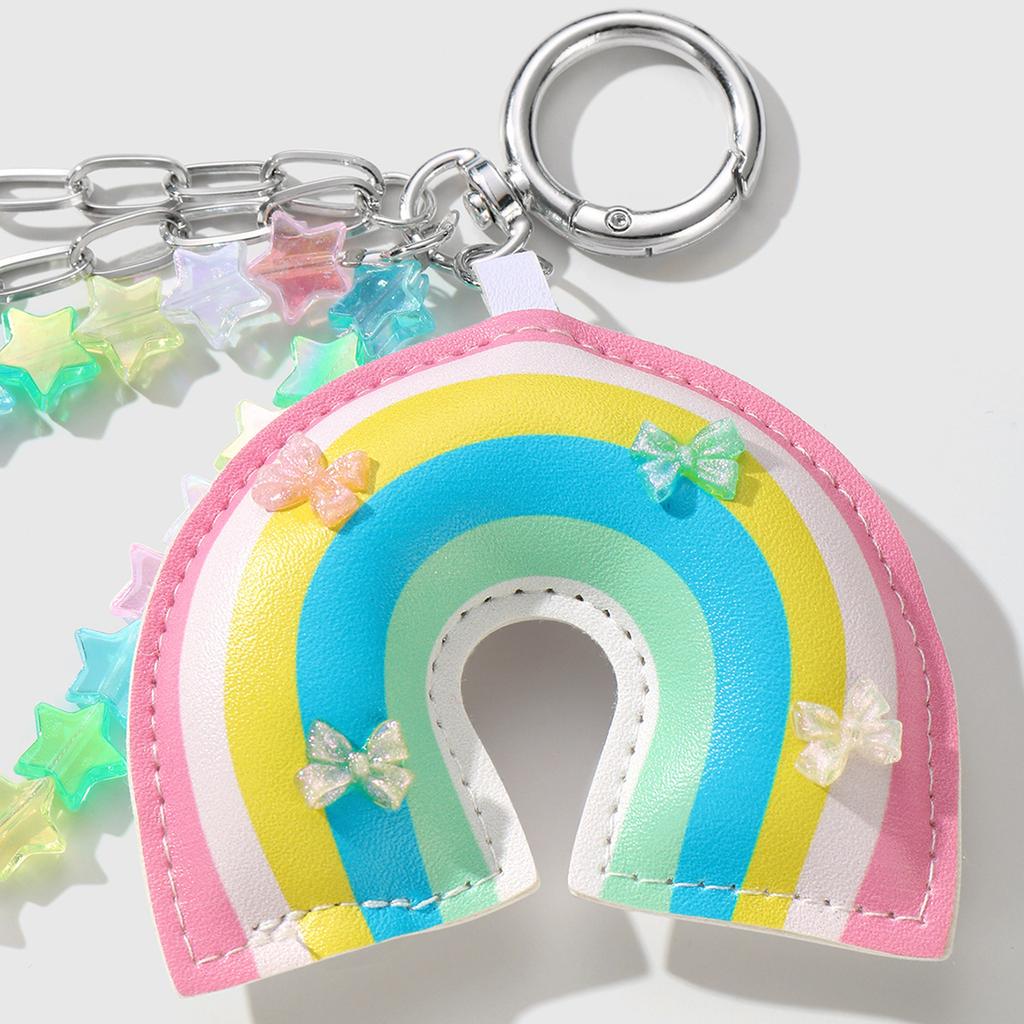Lovely Heart Keychain Braided Rope Keyring Bag Charm Bag Pendant Star Car Keychain Rainbow Handbag Charm Decorations